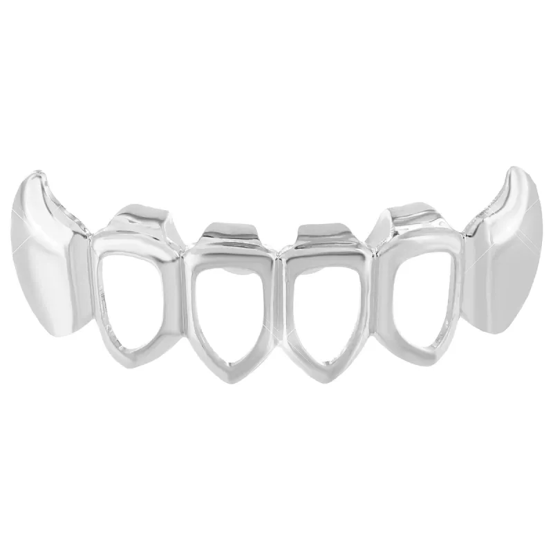 Mens Hip Hop Top Mouth Teeth Grillz Caps 14K White Gold Finish sold by Master Of Bling