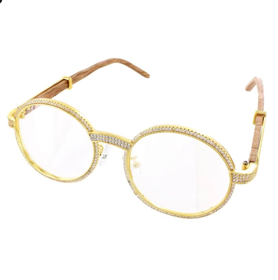 Men's Clear Lens Round Wooden Frame Hip Hop Glasses sold by Master Of Bling