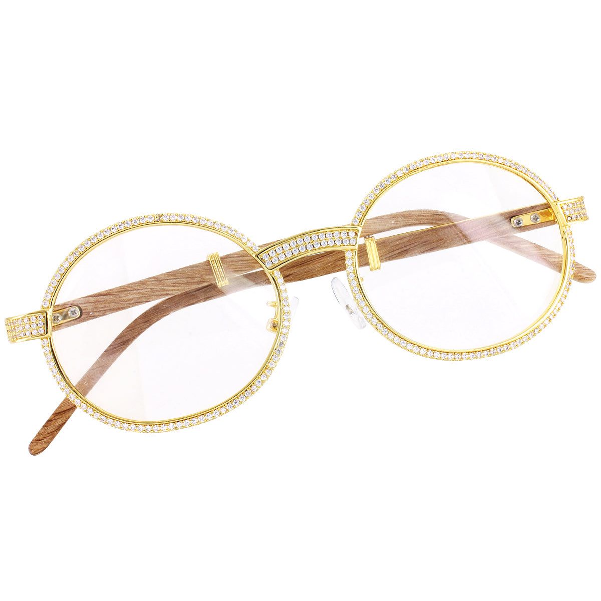 Men's Clear Lens Round Wooden Frame Hip Hop Glasses sold by Master Of Bling product image thumbnail 2
