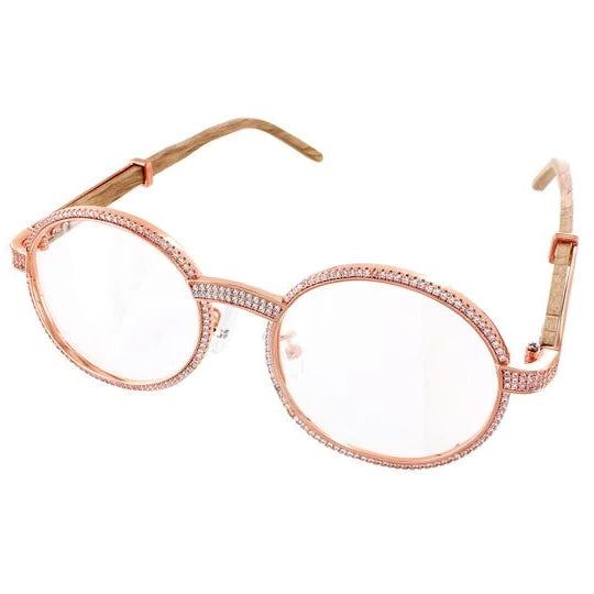 Men's Clear Lens Round Wooden Frame Hip Hop Glasses sold by Master Of Bling product image thumbnail 3