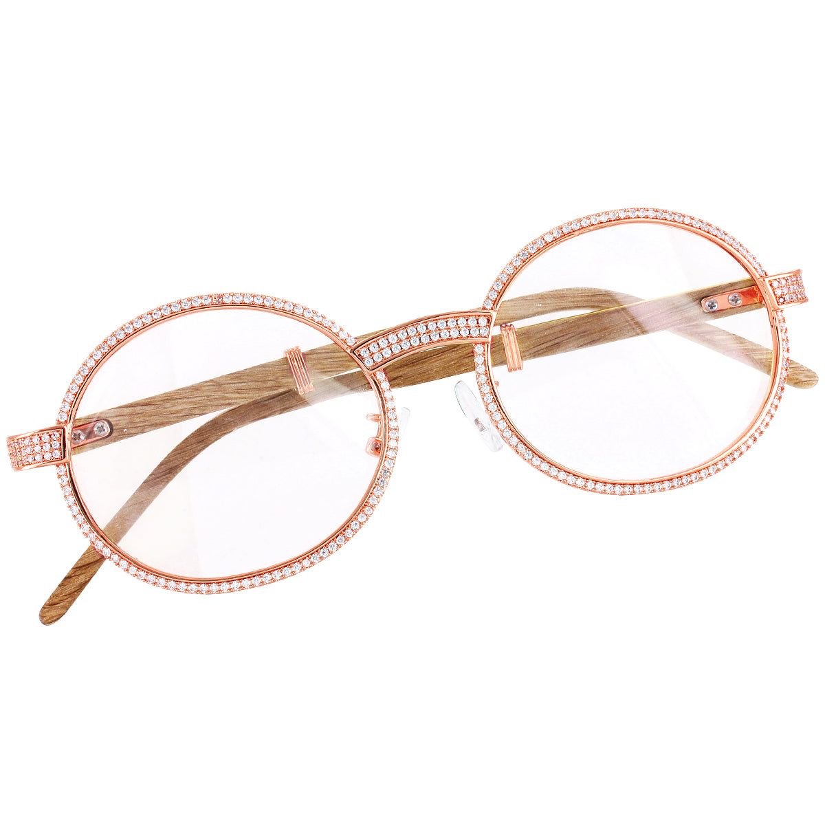 Men's Clear Lens Round Wooden Frame Hip Hop Glasses sold by Master Of Bling product image thumbnail 4