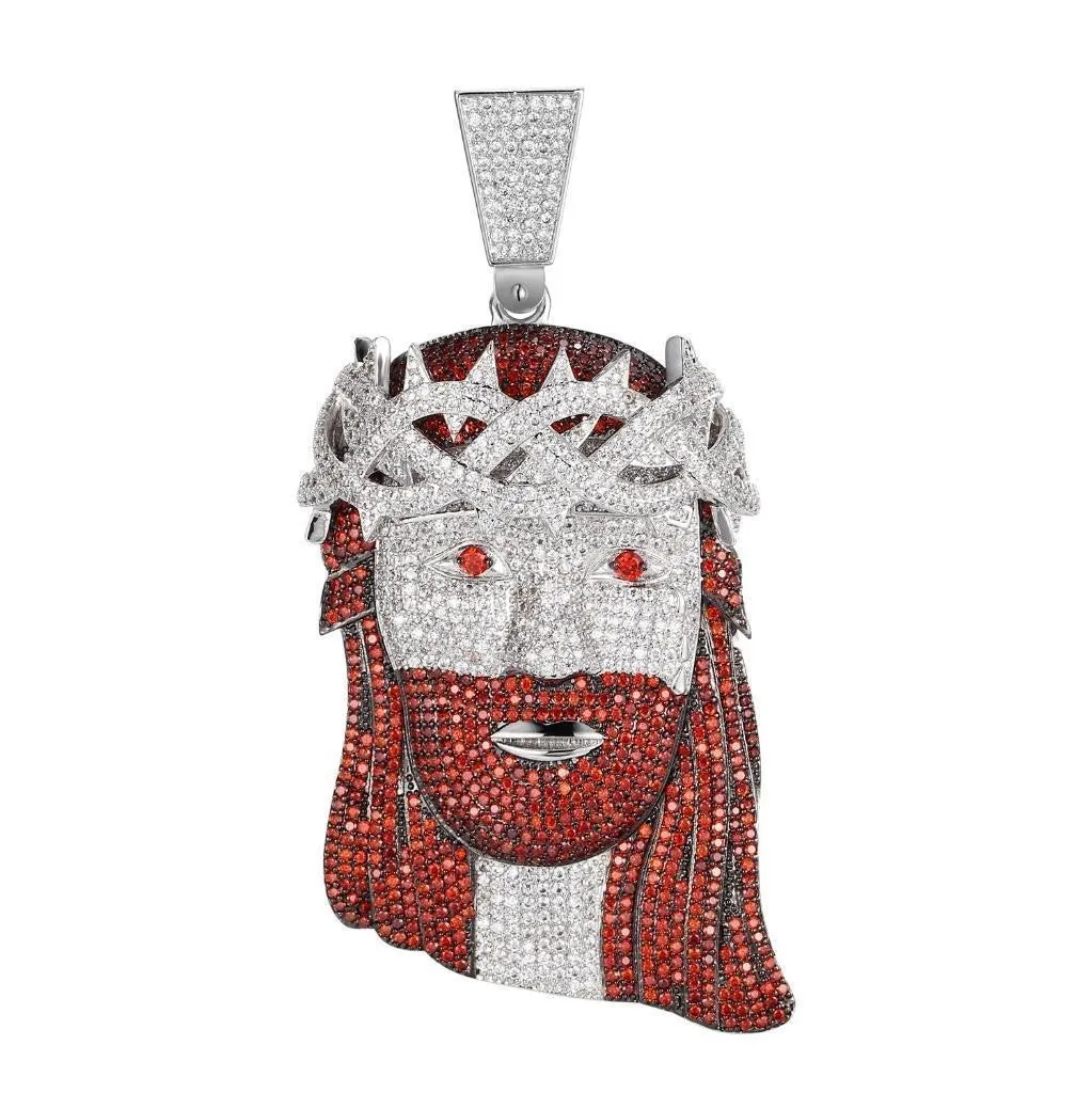 Red White Simulated Diamond Jesus Piece Pendant Full Hip Hop Custom Men sold by Master Of Bling