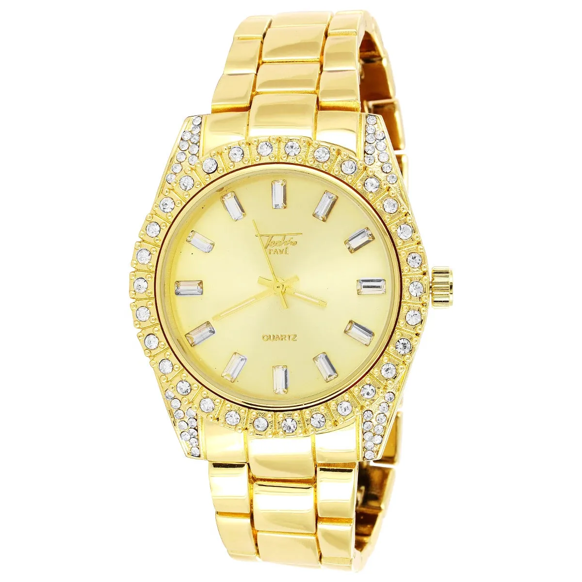 Men's Gold Finish Presidential Solitaire Prong Bezel Watch sold by Master Of Bling
