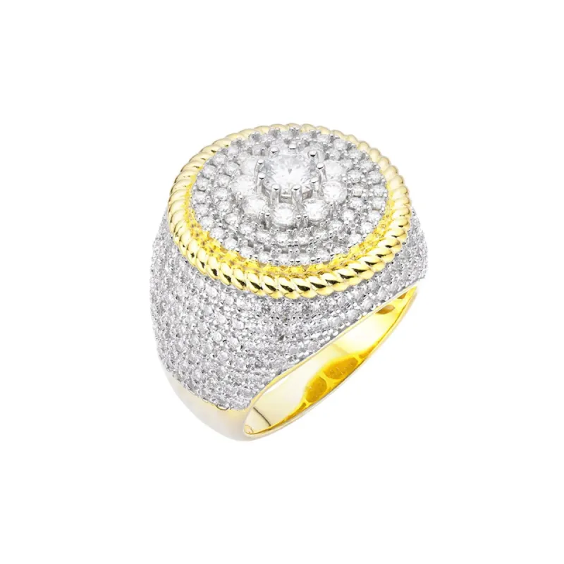 Gold Tone Moissanite Diamond Round Cluster Iced 925 Ring sold by Master Of Bling
