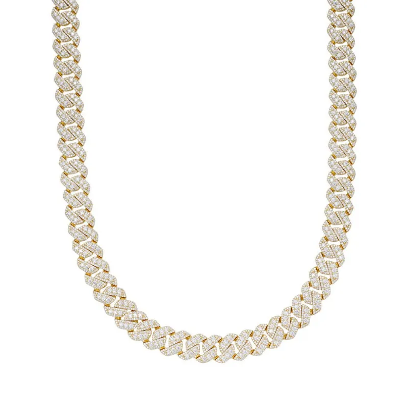 Miami Cuban 22 Inch Link Chain 12mm MOISSANITE 925 Silver 14k Gold Finish sold by Master Of Bling