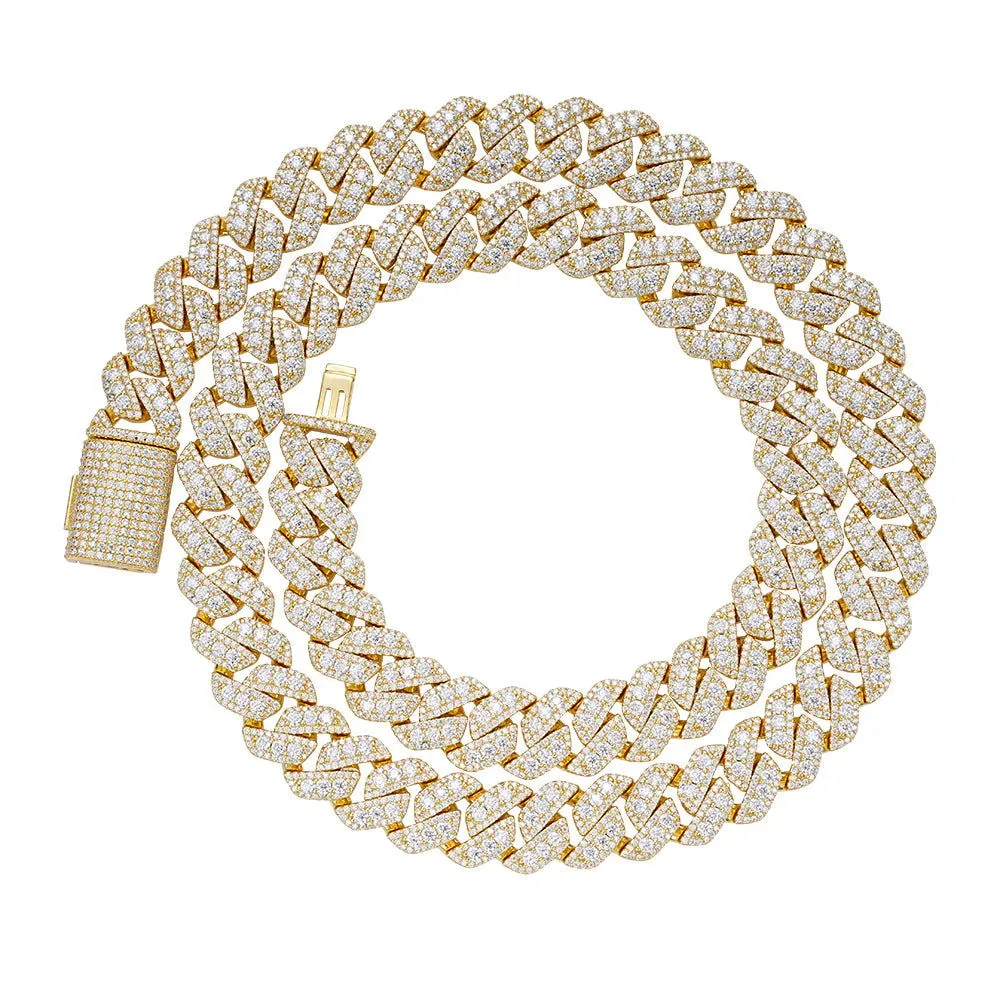 Miami Cuban 22 Inch Link Chain 12mm MOISSANITE 925 Silver 14k Gold Finish sold by Master Of Bling product image thumbnail 2