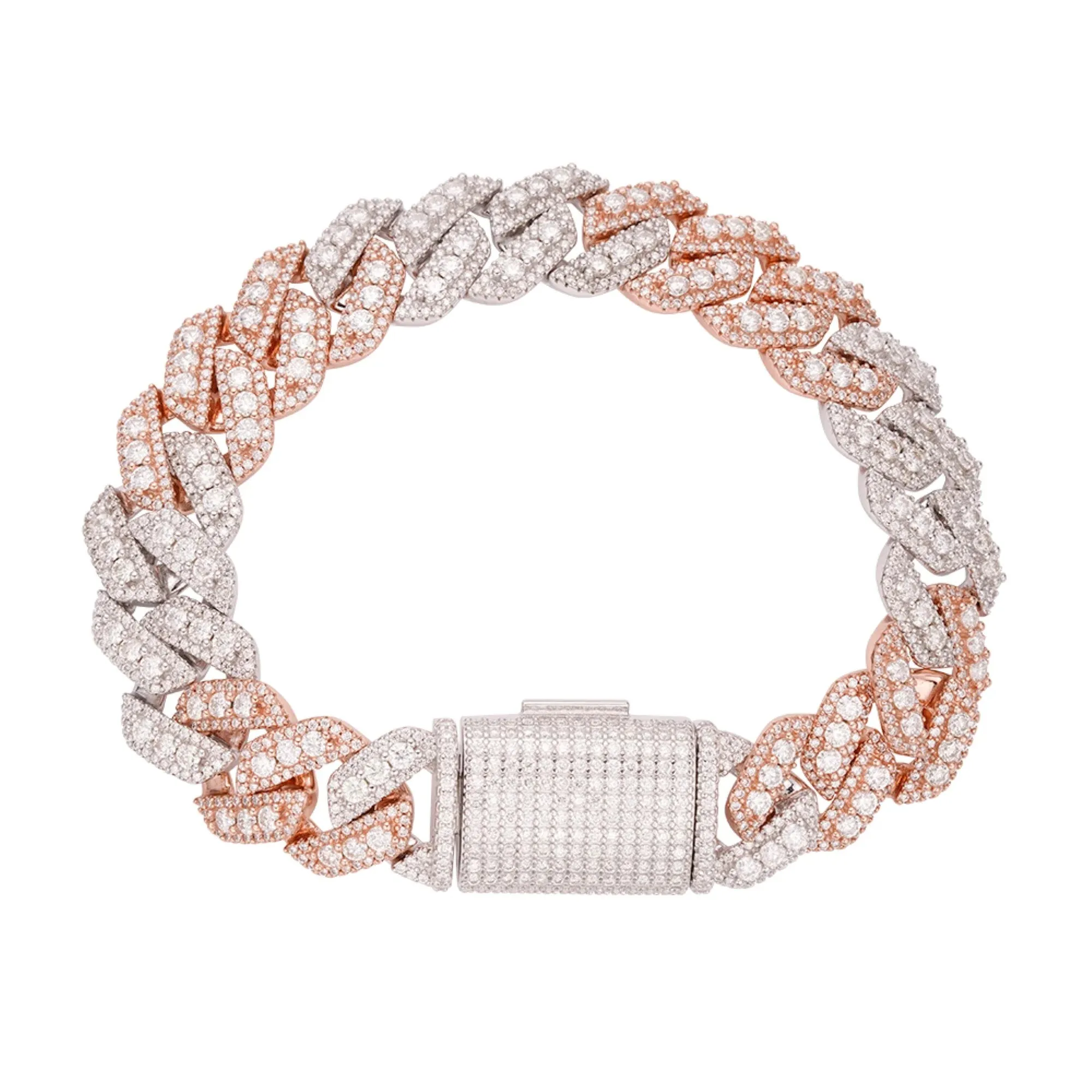 VS Moissanite Miami Cuban Bracelet 14mm 2 Tone Rose 925 Silver Men sold by Master Of Bling