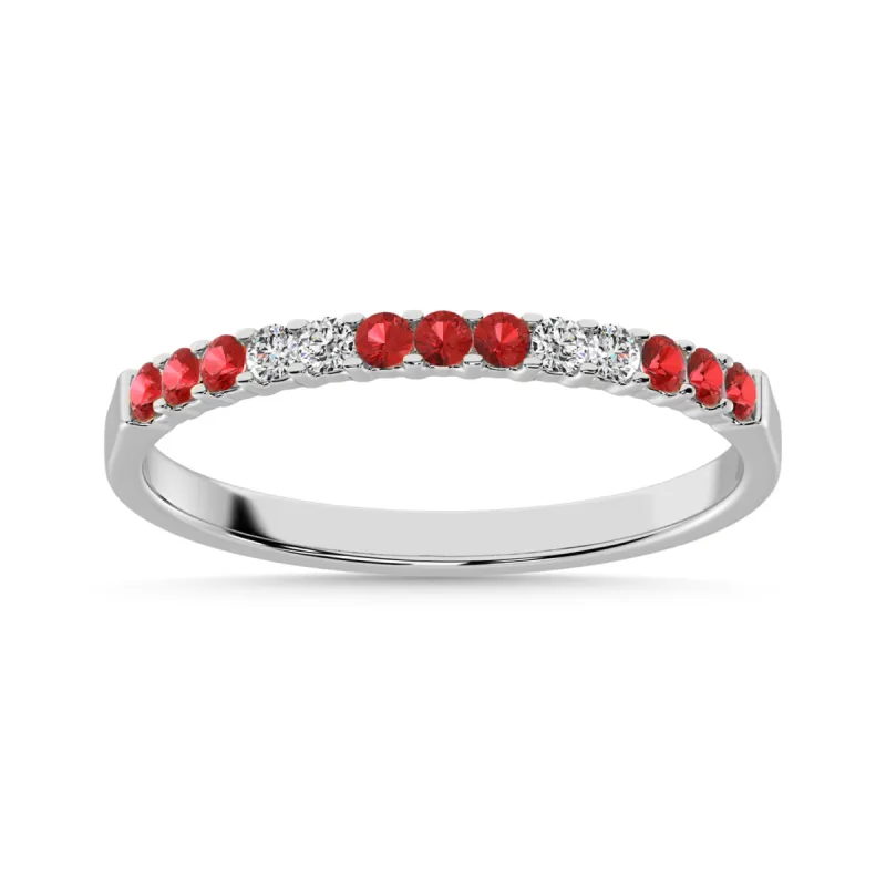 14K White Gold 1/4 Ct.Tw. Alternate Diamond 4 And Ruby 9 Machine Band sold by Master Of Bling