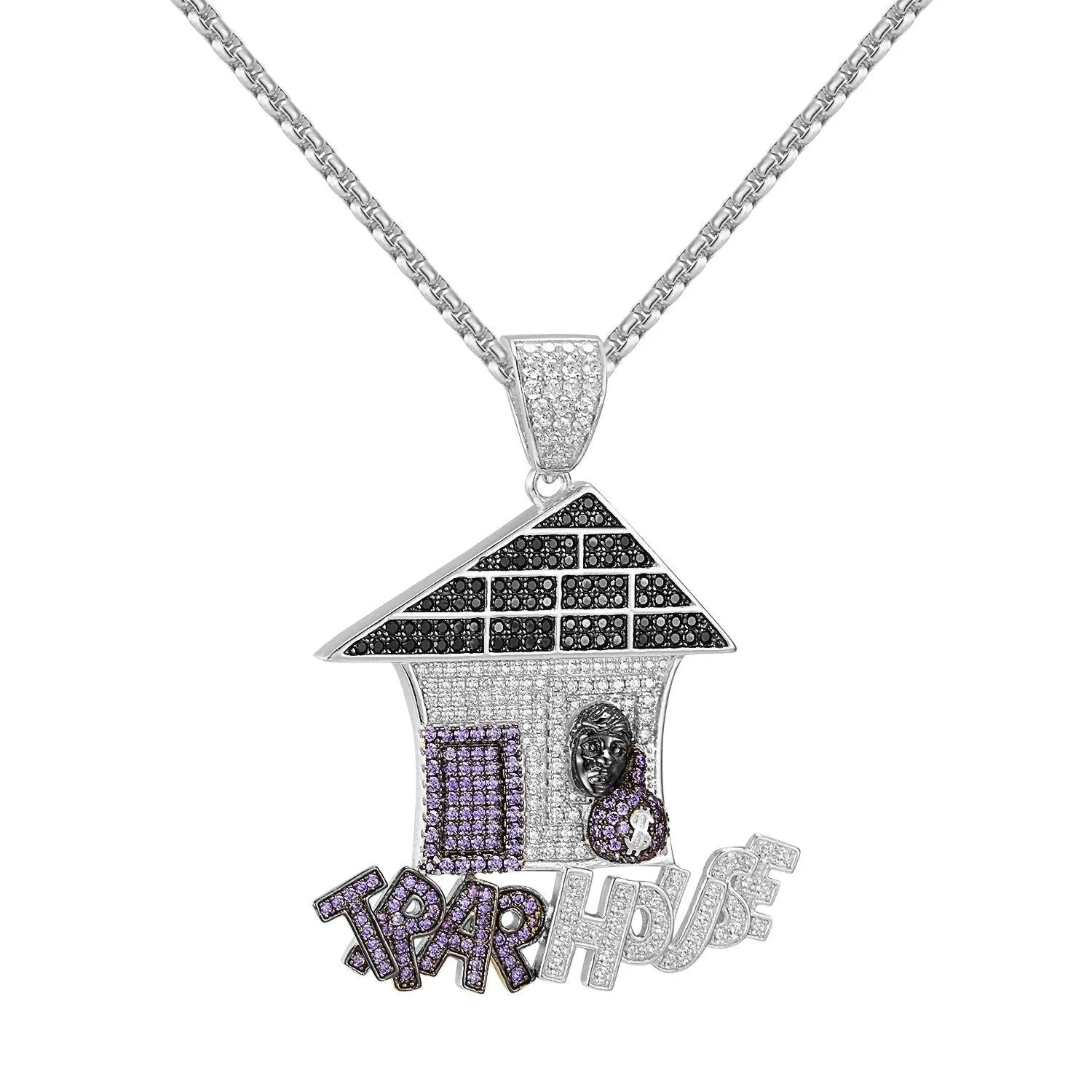Multi Color Trap House Pendant 14k White Gold Finish sold by Master Of Bling