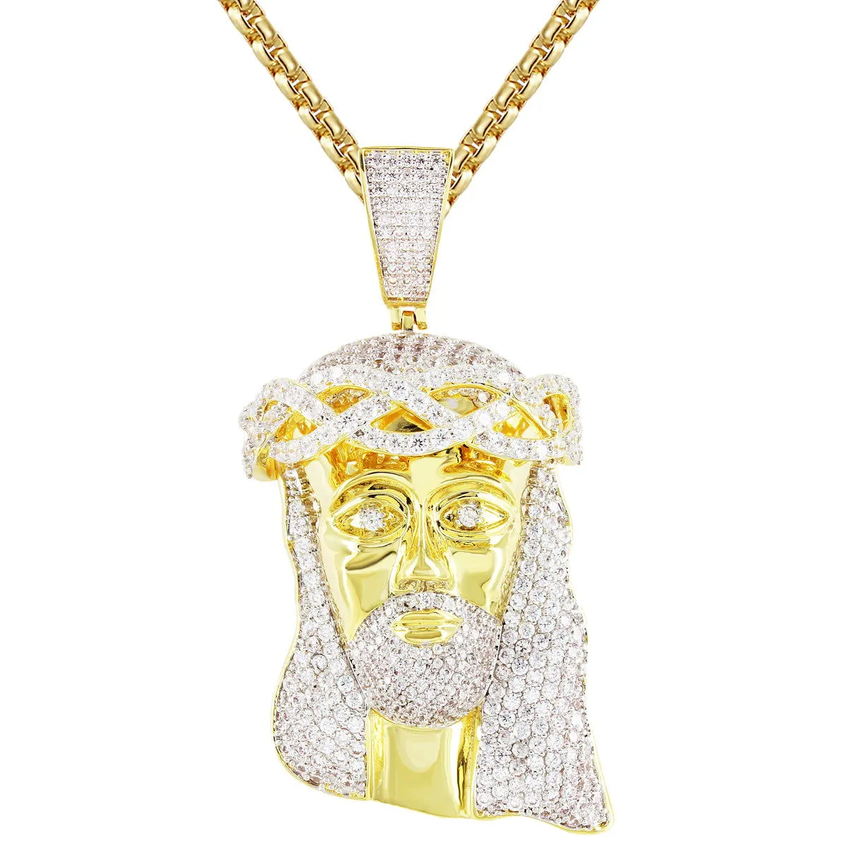 Gold Finish Holy Jesus Face Charm Bling Religious Pendant sold by Master Of Bling