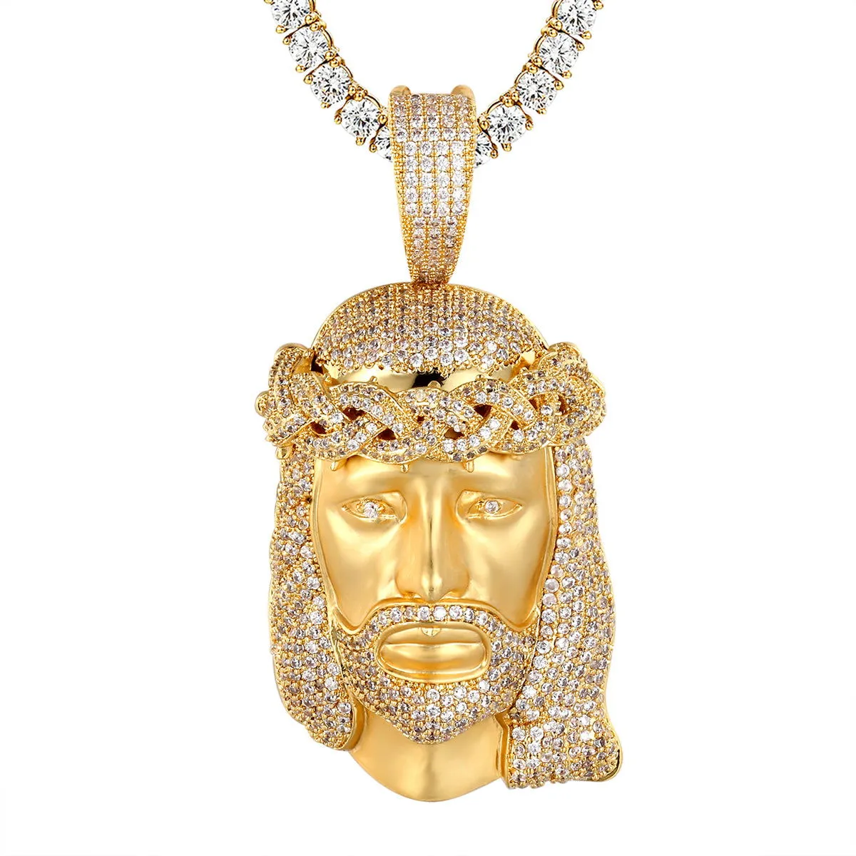 Jesus Matte Finish Face Bling Crown Religious Silver Pendant sold by Master Of Bling product image thumbnail 4