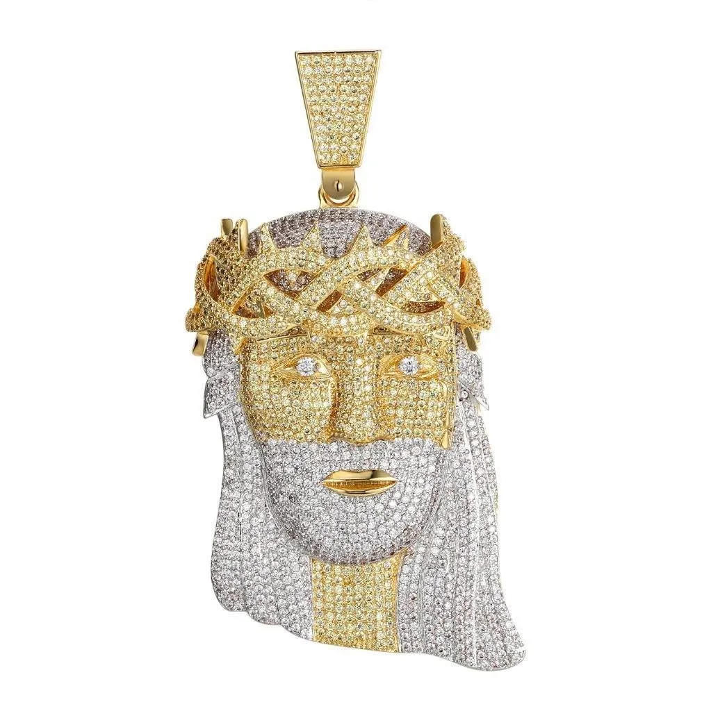 Mens Simulated Diamond Hip Hop Jesus Piece Pendant 14k Gold Finish sold by Master Of Bling