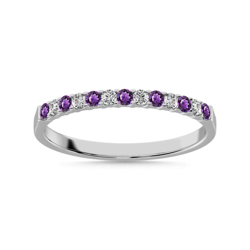 14K White Gold 1/4 Ctw Alternate Amethyst & Diamond Machine Band sold by Master Of Bling
