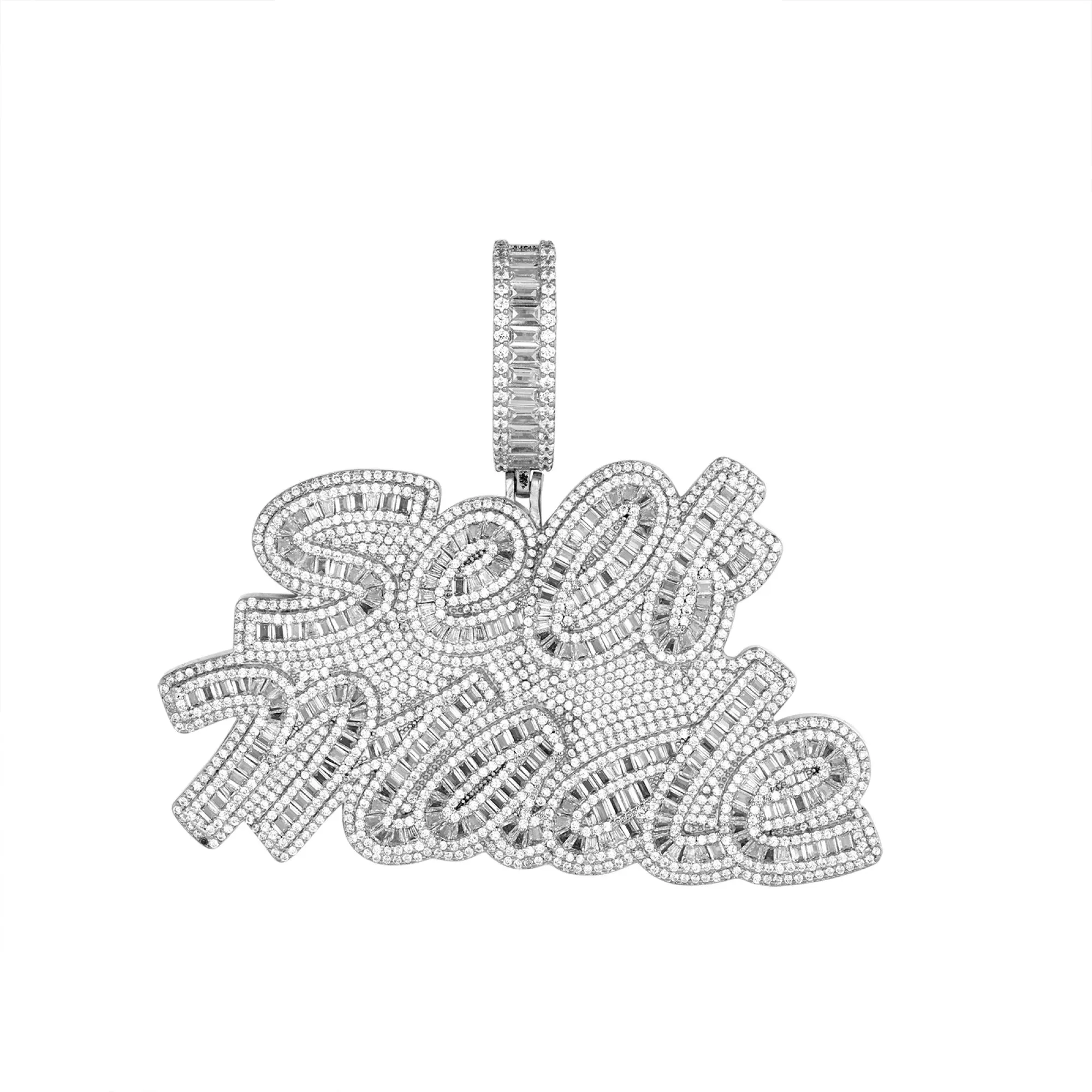 Self Made Moissanite Pendant Baguette Custom 925 Silver 14k Design sold by Master Of Bling