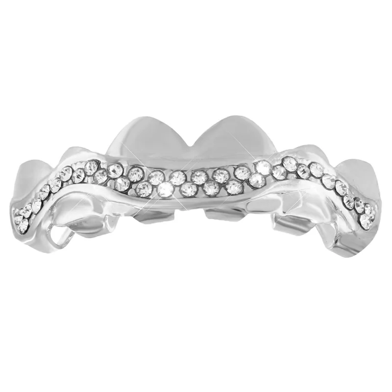 14k White Gold Finish Designer Top Teeth Mouth Grillz sold by Master Of Bling
