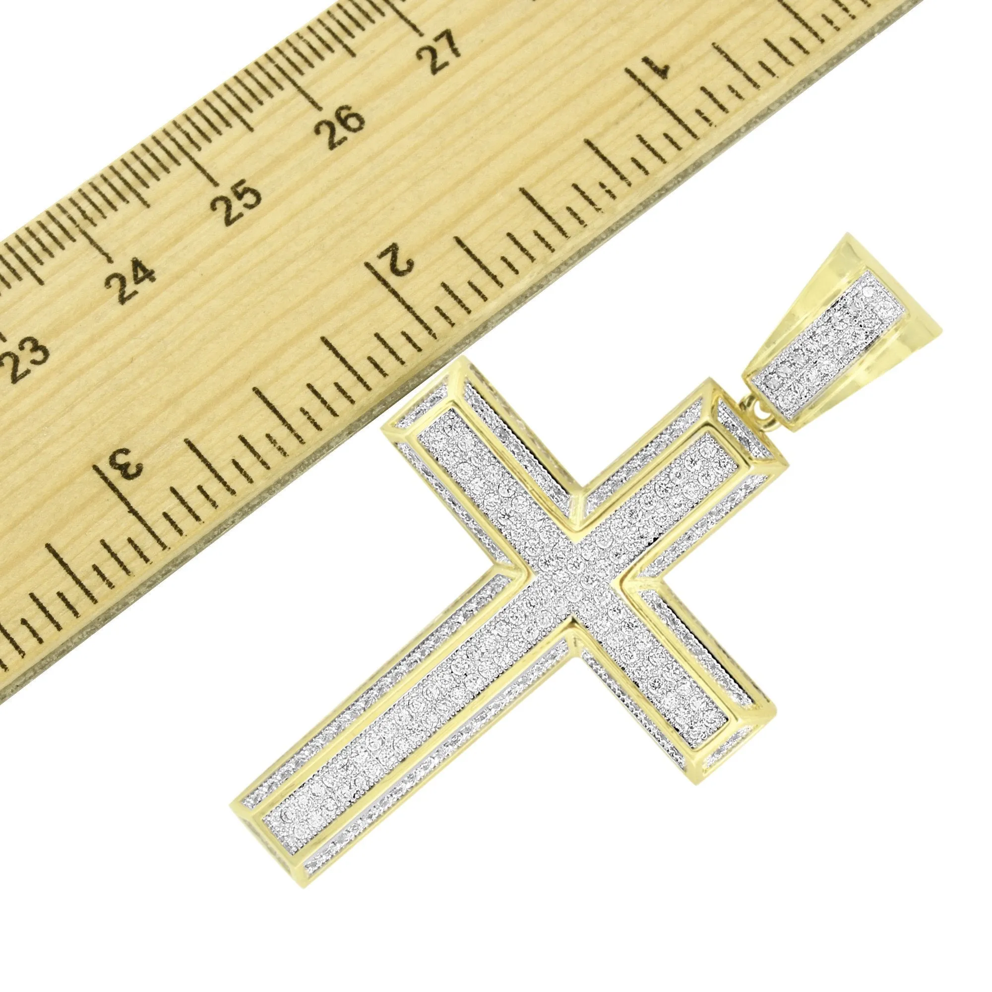 Yellow Gold Finish Cross Pendant Bling Simulated Diamond Stones Pave Jesus sold by Master Of Bling product image thumbnail 4