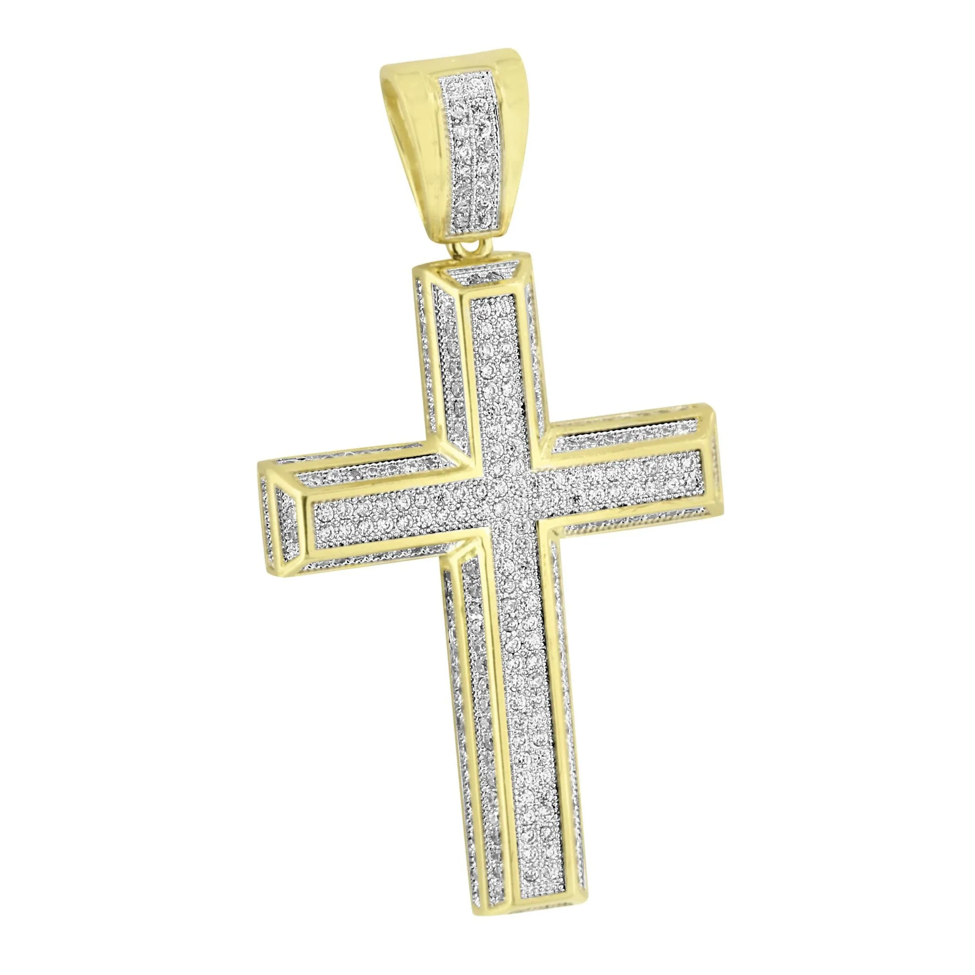 Yellow Gold Finish Cross Pendant Bling Simulated Diamond Stones Pave Jesus sold by Master Of Bling