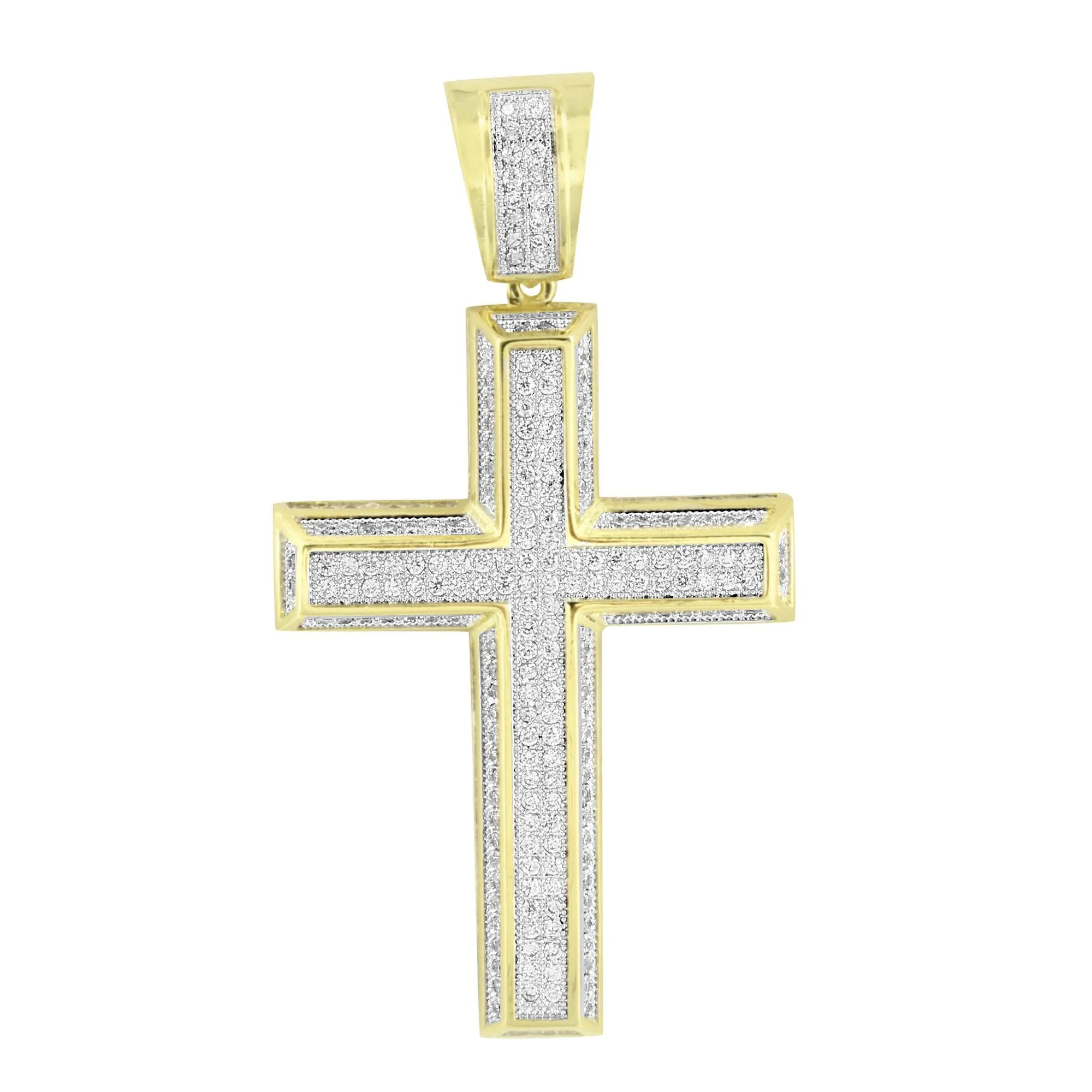 Yellow Gold Finish Cross Pendant Bling Simulated Diamond Stones Pave Jesus sold by Master Of Bling product image thumbnail 2