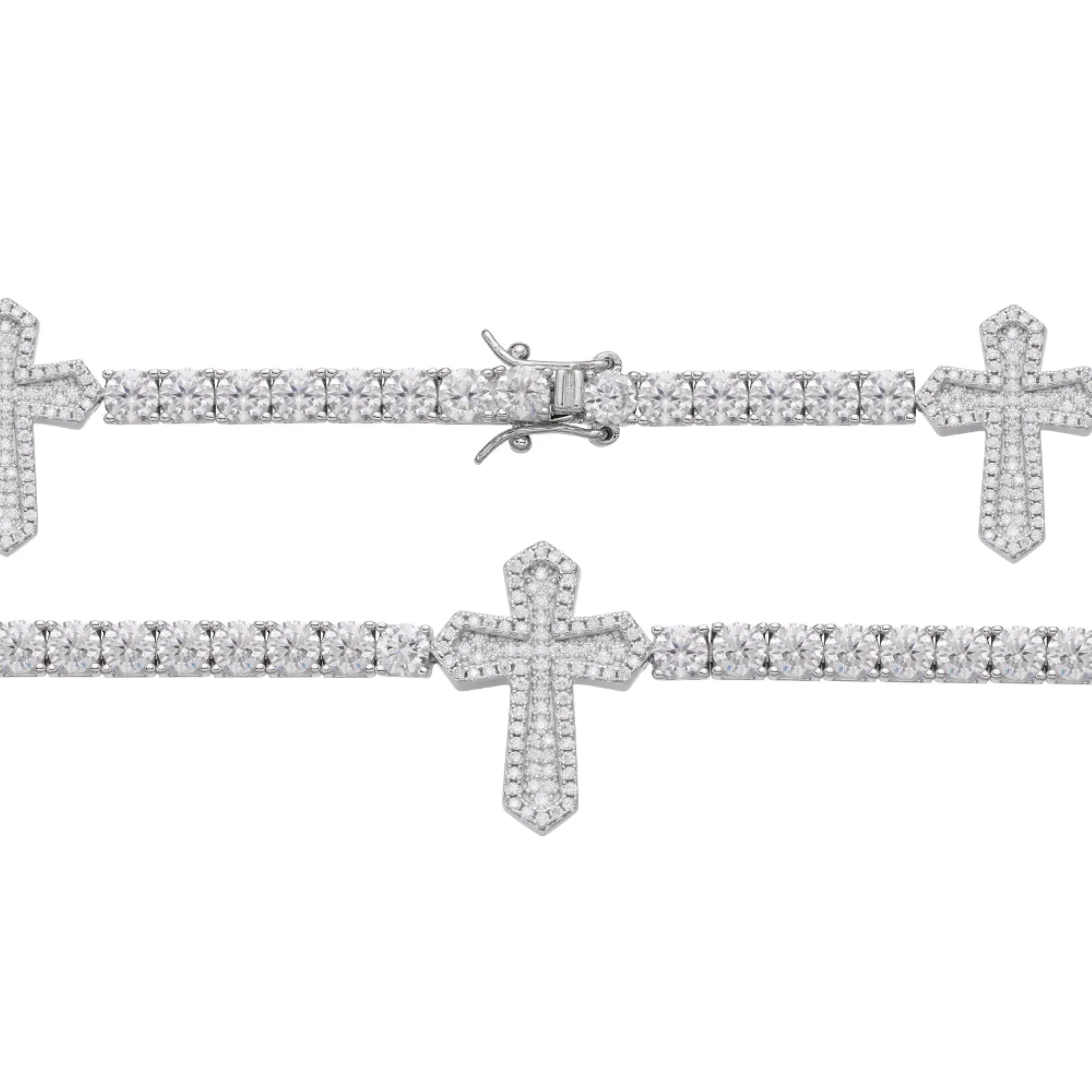S.Silver Moissanite Diamond Cross One Row Tennis Bracelet sold by Master Of Bling product image thumbnail 2