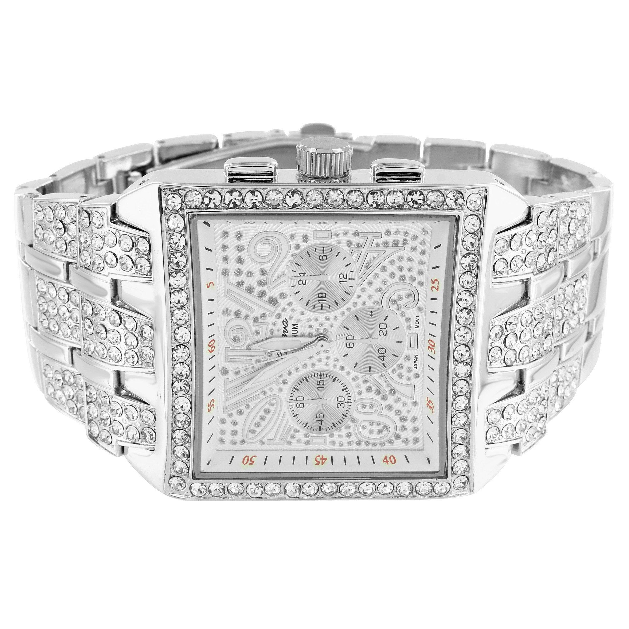 Square Face Watch Hip Hop Simulated Diamonds Mens 9.5" Bracelet sold by Master Of Bling product image thumbnail 2