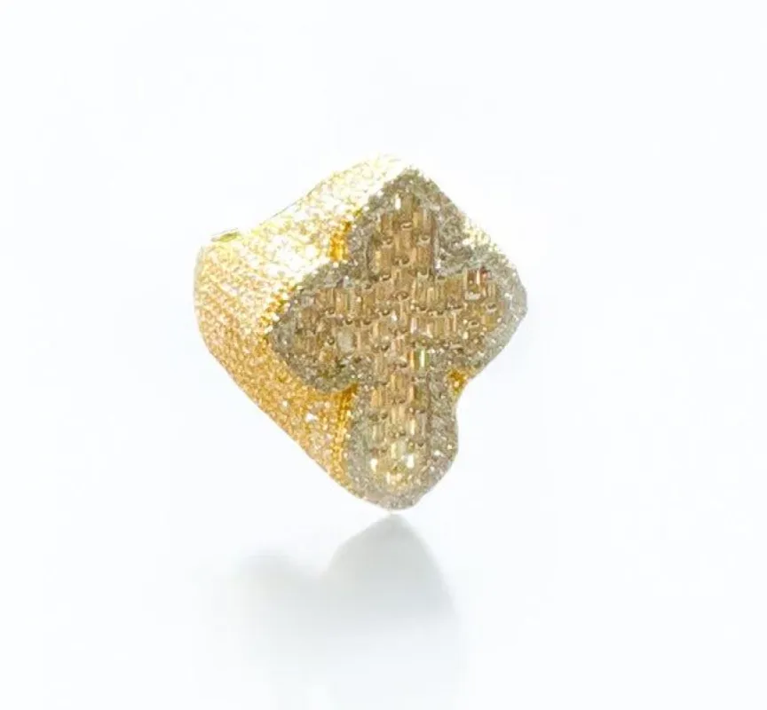 Moissanite Diamond Cross Ring 14k Gold On 925 Silver Mens Jewelry sold by Master Of Bling