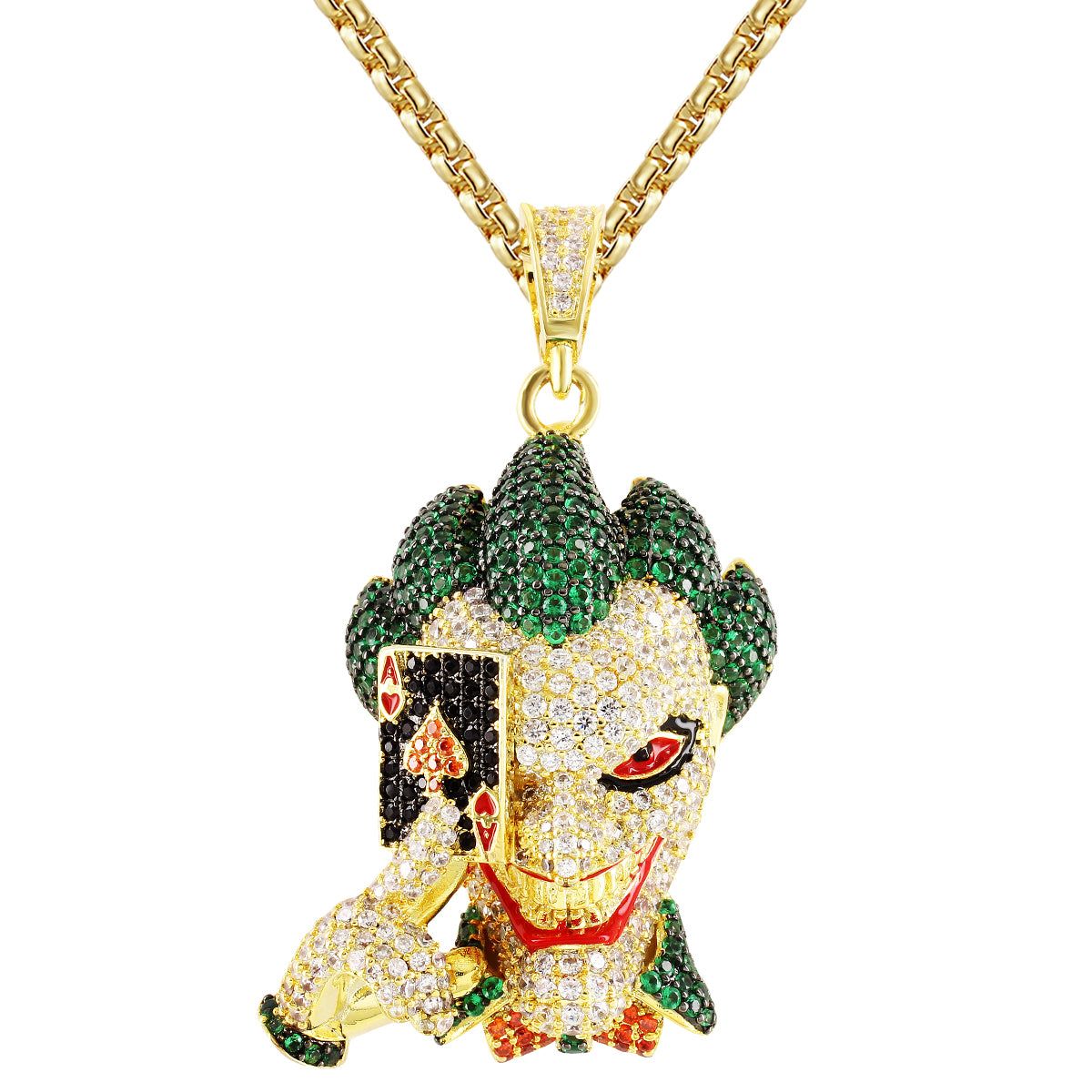 Men's Joker Face Ace Playing Cards Gold Tone Pendant sold by Master Of Bling
