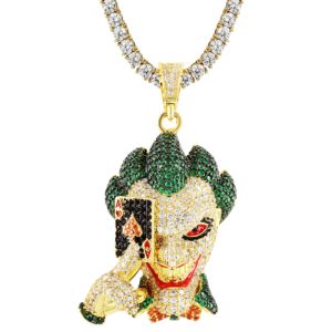 Men's Joker Face Ace Playing Cards Gold Tone Pendant sold by Master Of Bling