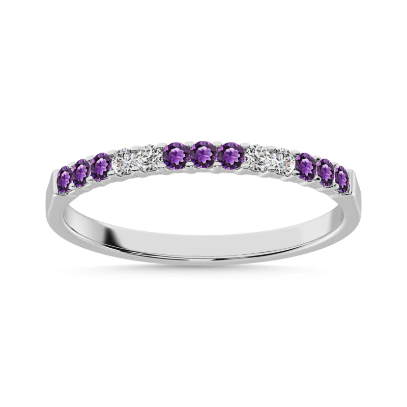 14K White Gold 1/4 Ctw Amethyst 9 & Diamond 4 Machine Band sold by Master Of Bling