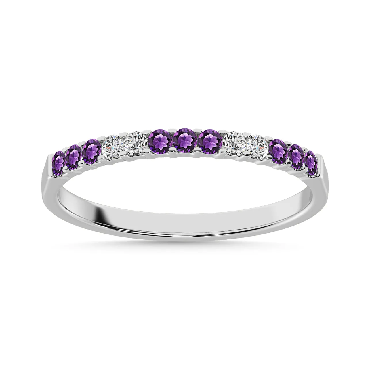 14K White Gold 1/4 Ctw Amethyst 9 & Diamond 4 Machine Band sold by Master Of Bling
