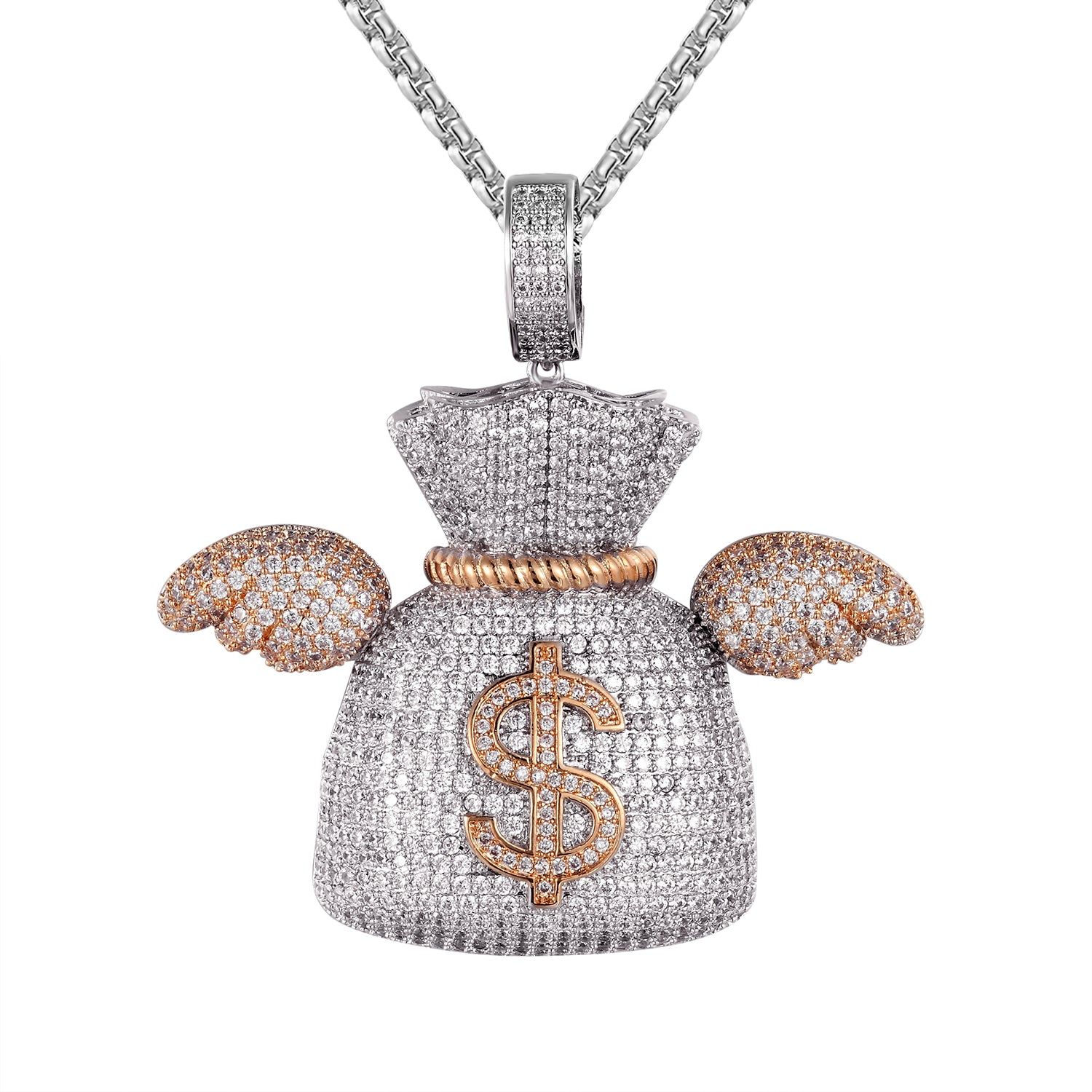 Dollar Money Bag Flying Wings Two Tone Rose Gold Pendant sold by Master Of Bling