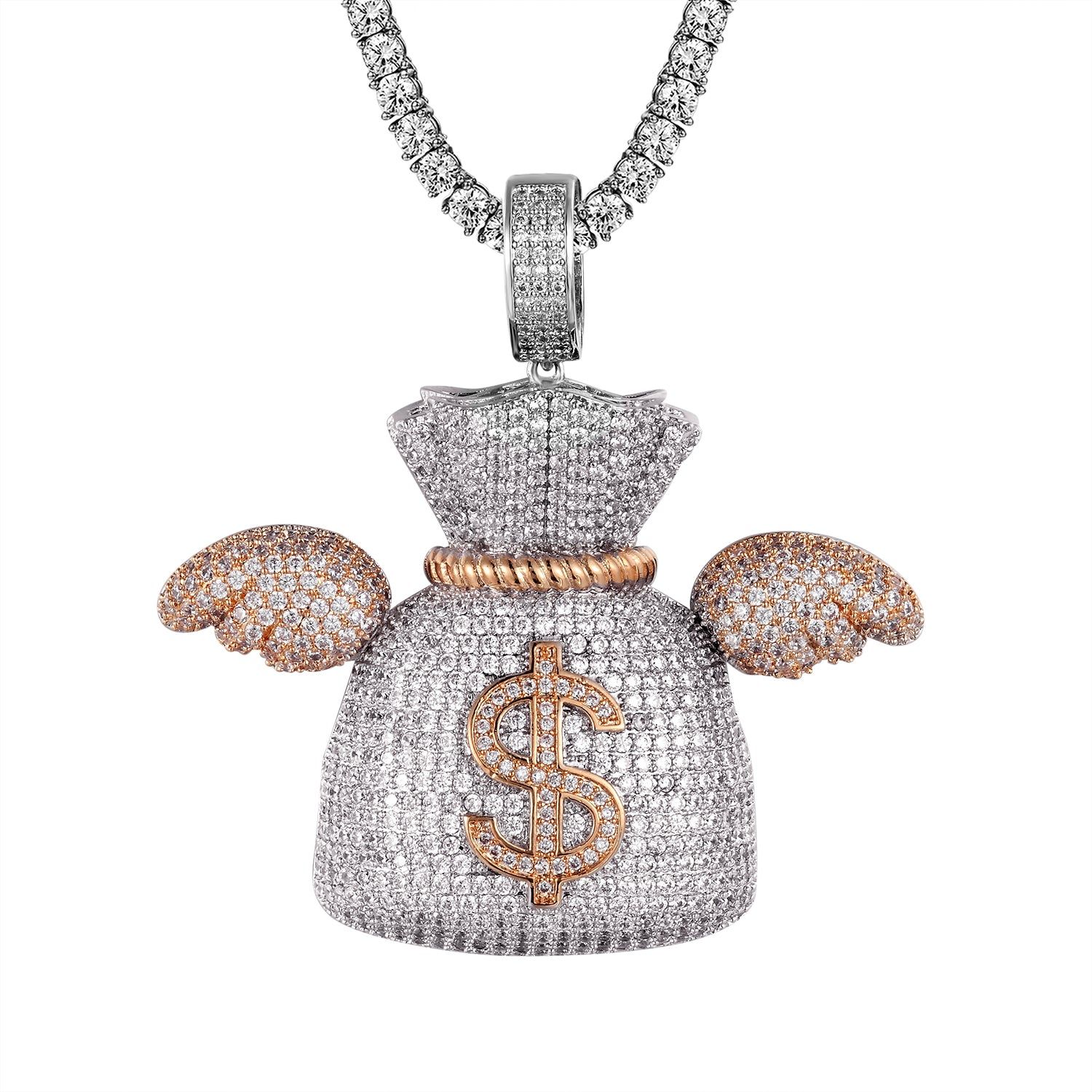 Dollar Money Bag Flying Wings Two Tone Rose Gold Pendant sold by Master Of Bling product image thumbnail 2