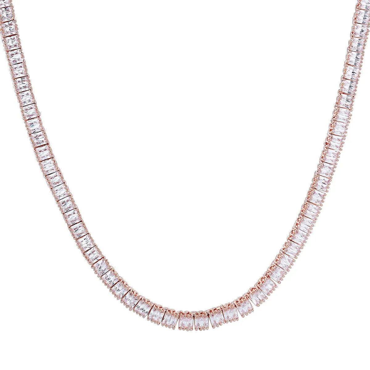 Men's Baguette 14k Rose Gold Finish Tennis Necklace sold by Master Of Bling