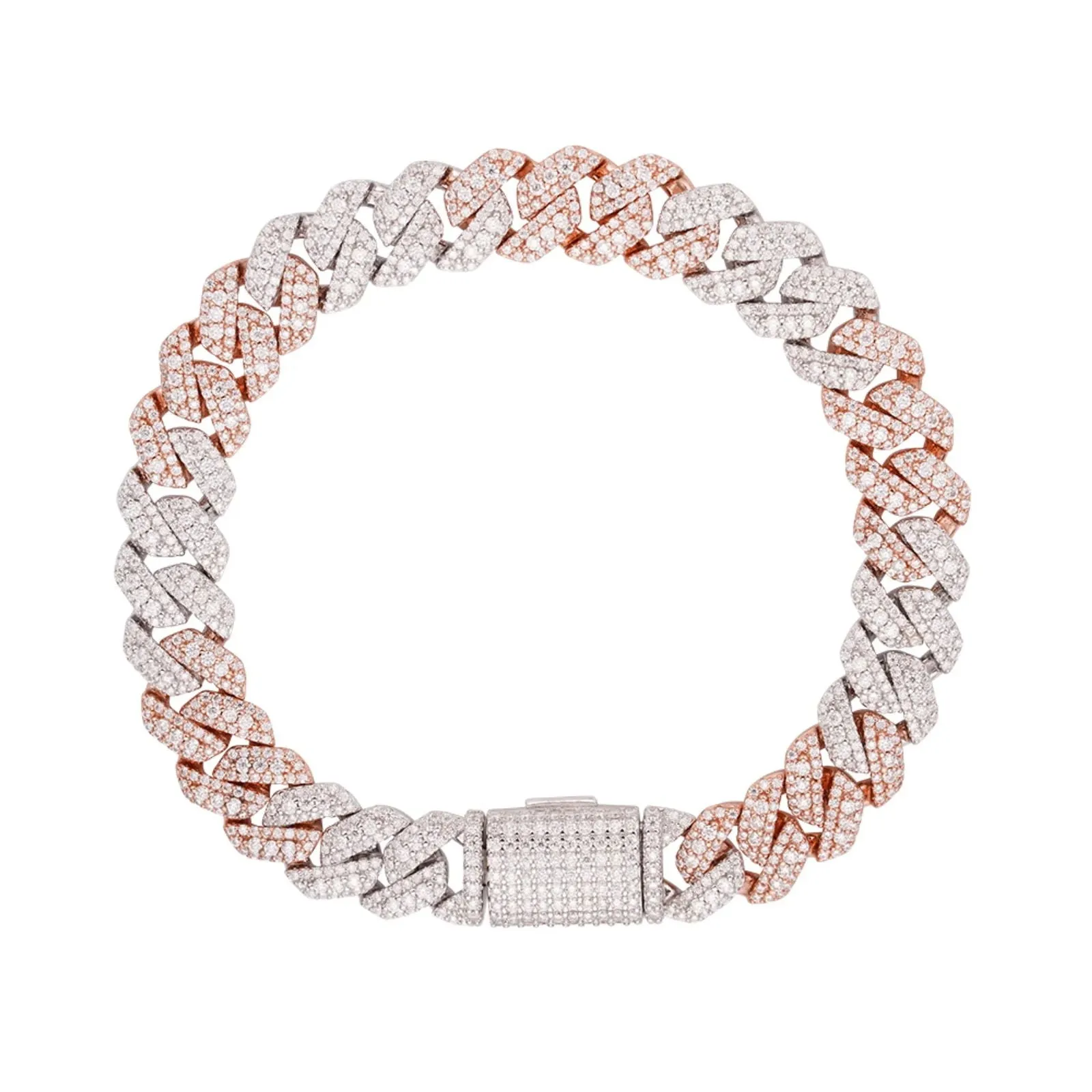 10mm Moissanite Cuban Bracelet 2 Tone Rose Gold 925 SIlver 8 Inch SIZABLE sold by Master Of Bling