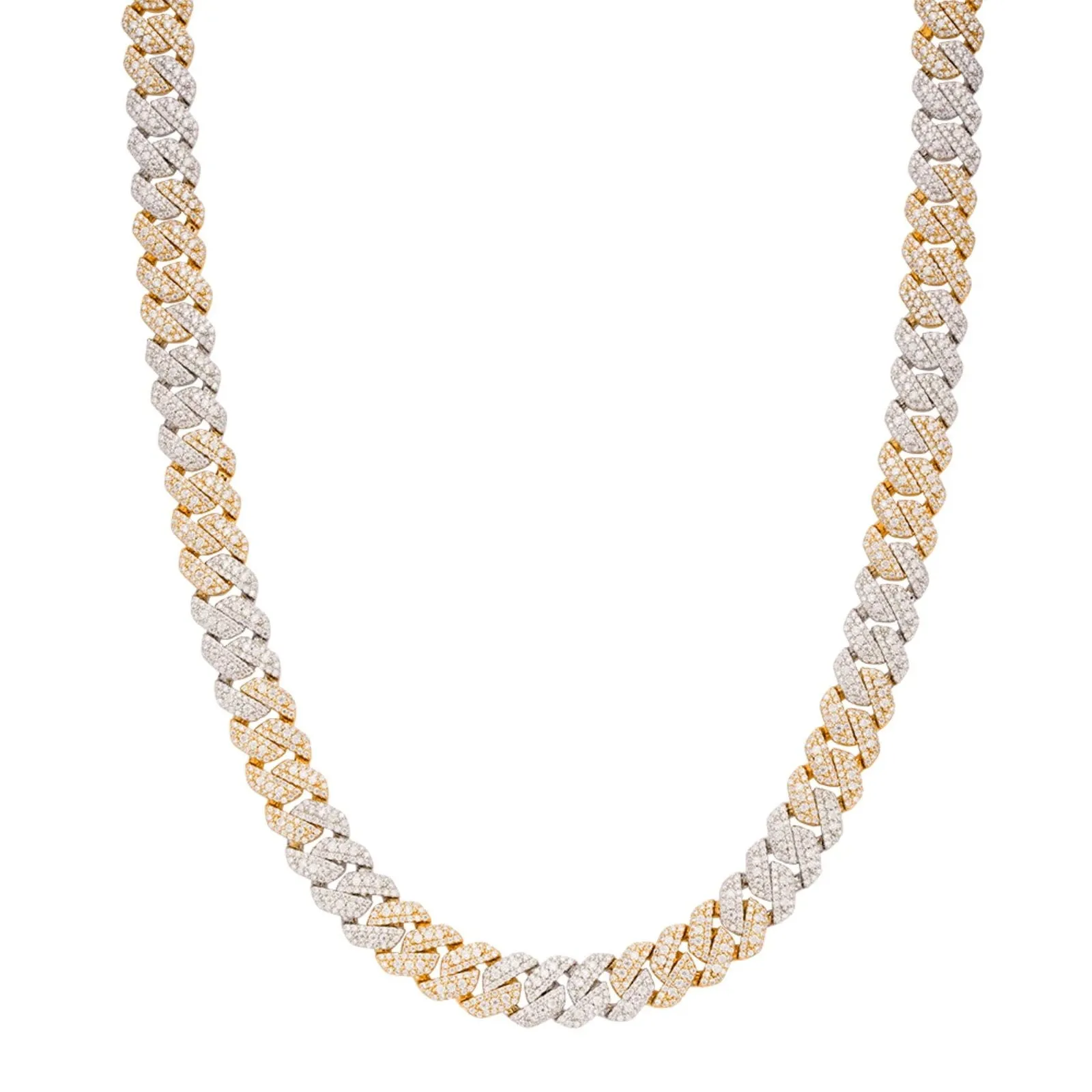 MOISSANITE Cuban Link Necklace 10mm 2 Tone Gold 925 Sterling Silver 22" Chain sold by Master Of Bling