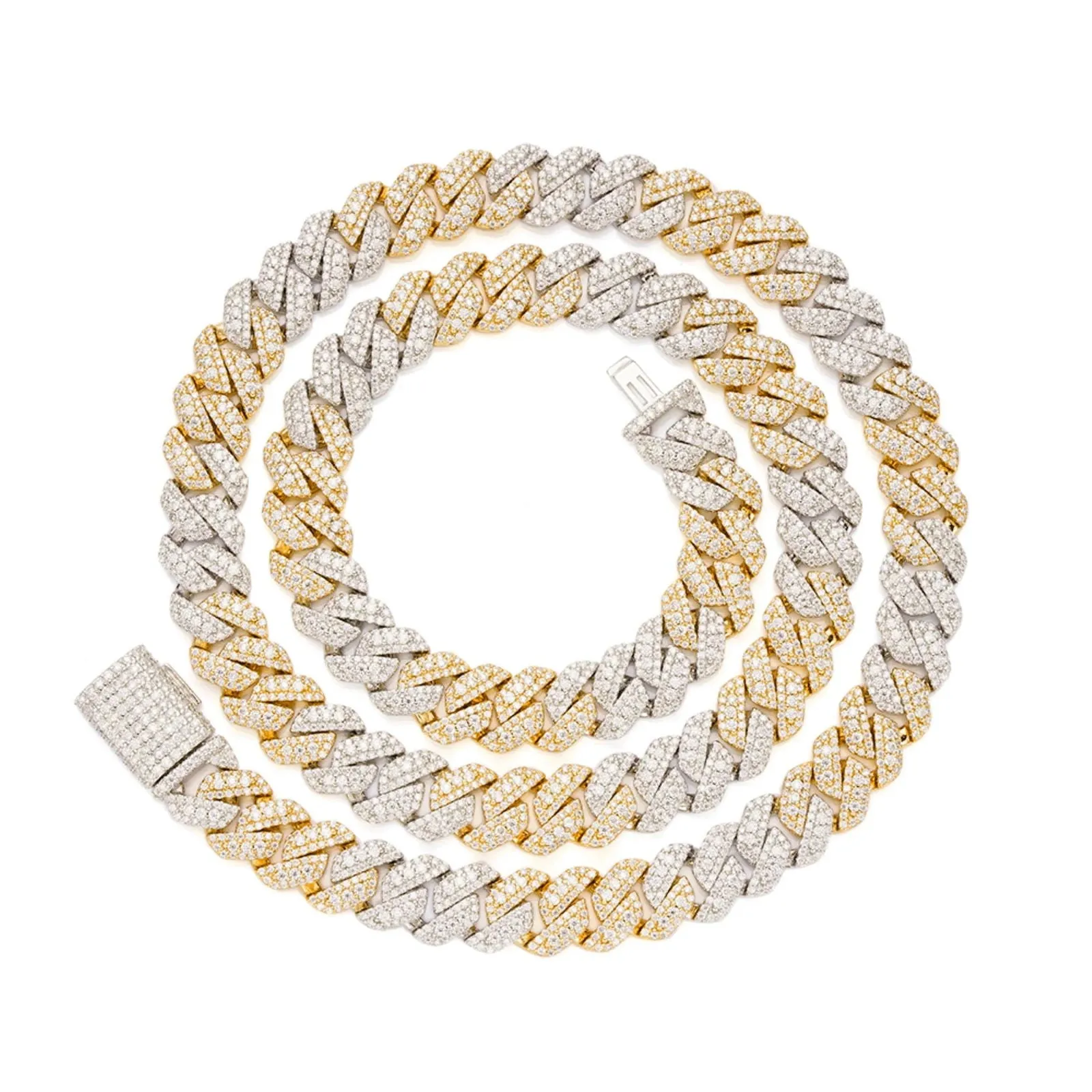 MOISSANITE Cuban Link Necklace 10mm 2 Tone Gold 925 Sterling Silver 22" Chain sold by Master Of Bling product image thumbnail 2