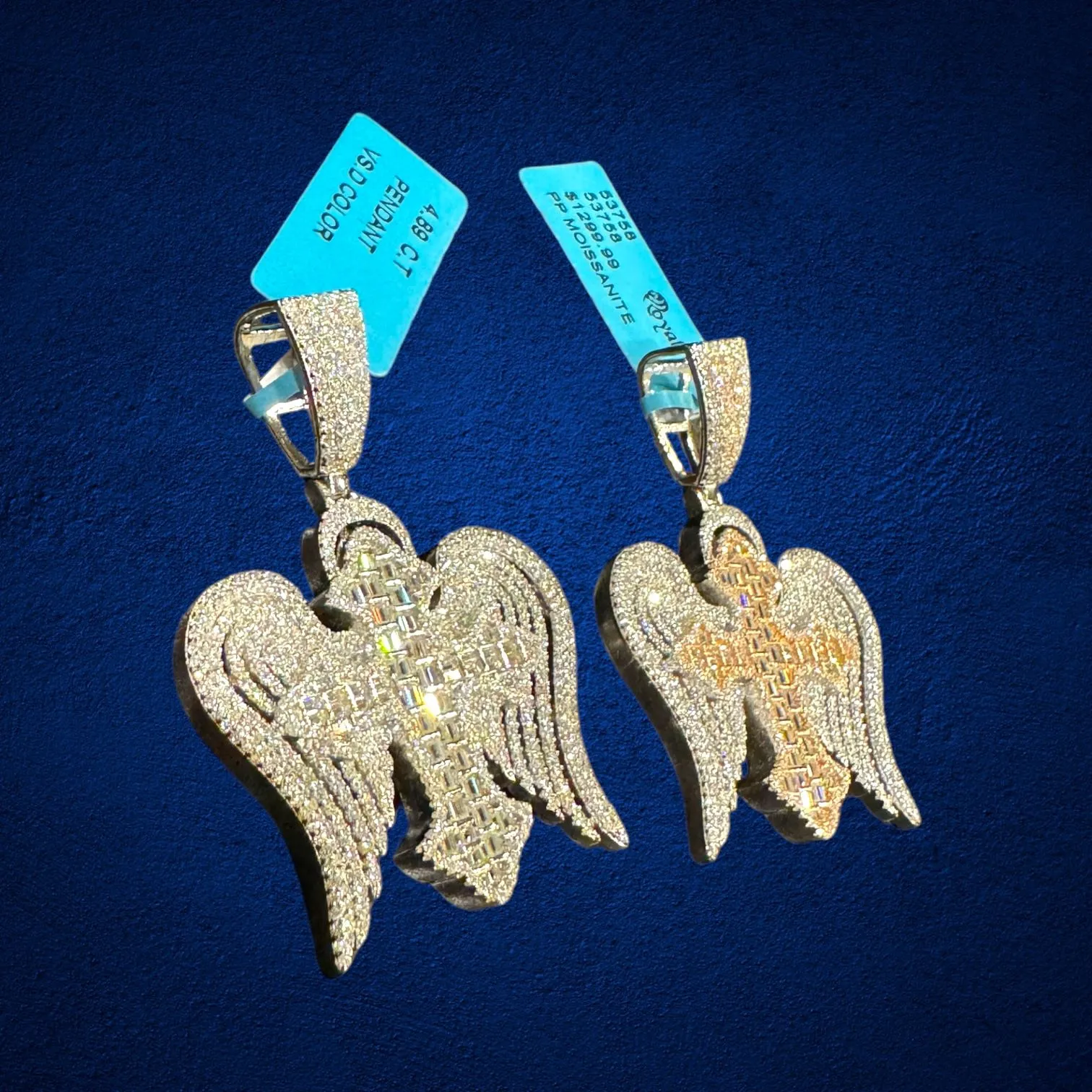 Moissanite Wing Cross Pendant Baguette 925 Silver Custom sold by Master Of Bling product image thumbnail 2