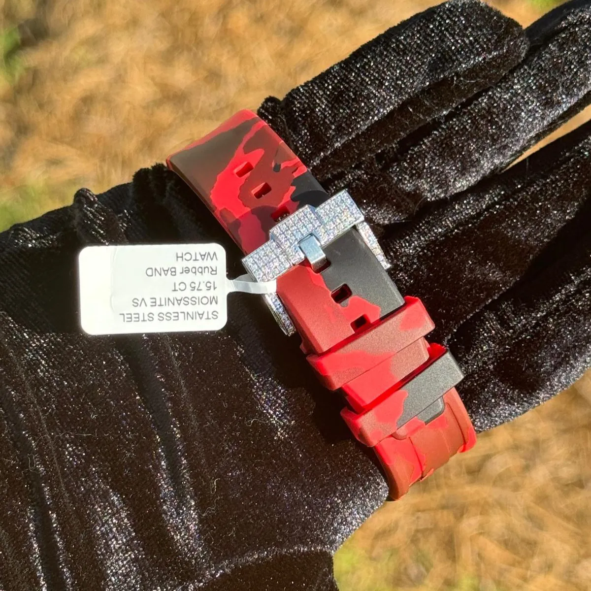 Moissanite Camouflage Red Watch Designer Automatic Men sold by Master Of Bling product image thumbnail 5