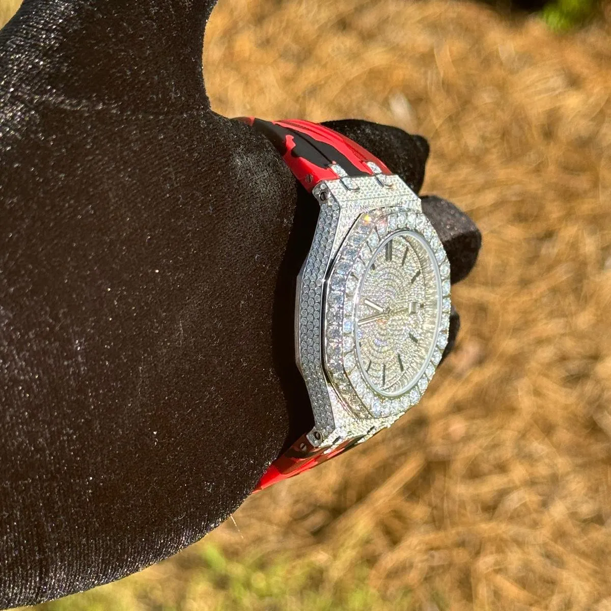 Moissanite Camouflage Red Watch Designer Automatic Men sold by Master Of Bling product image thumbnail 3