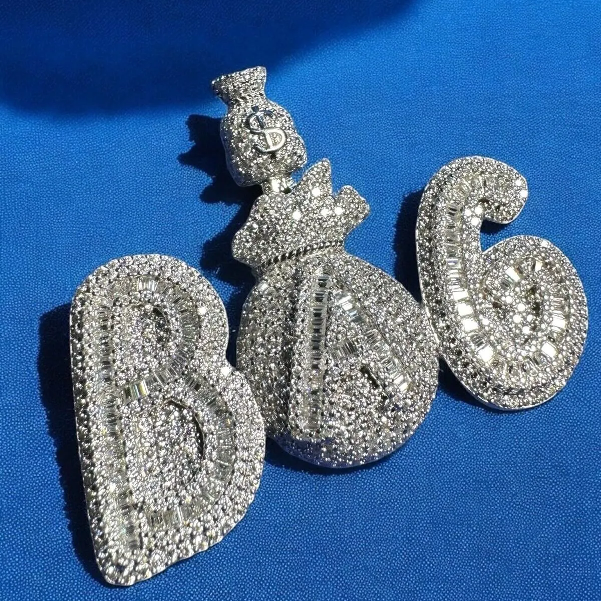 Moissanite Bag Money Pendant 925 Silver Mens sold by Master Of Bling product image thumbnail 3