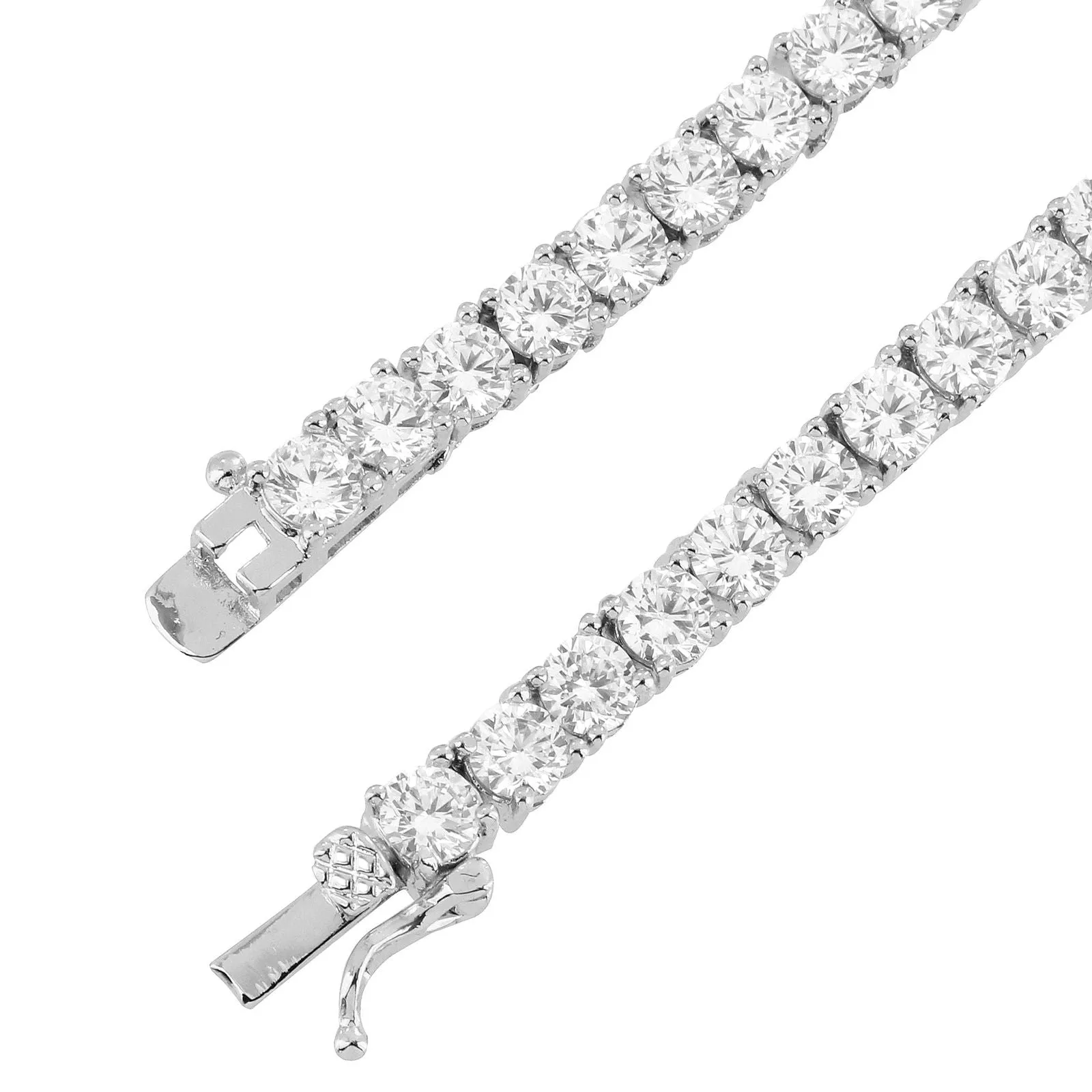 One Row 4mm Fashion Tennis Chain 14K White Gold Tone Choker Necklace sold by Master Of Bling product image thumbnail 4