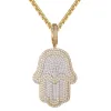 Sterling Silver Double Layer Hamsa Hand Icy Hip Hop Pendant sold by Master Of Bling