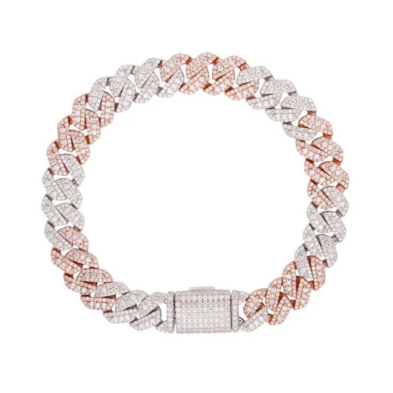 10mm Cuban Bracelet Moissanite Solitaire 2 Tone Rose 925 sold by Master Of Bling