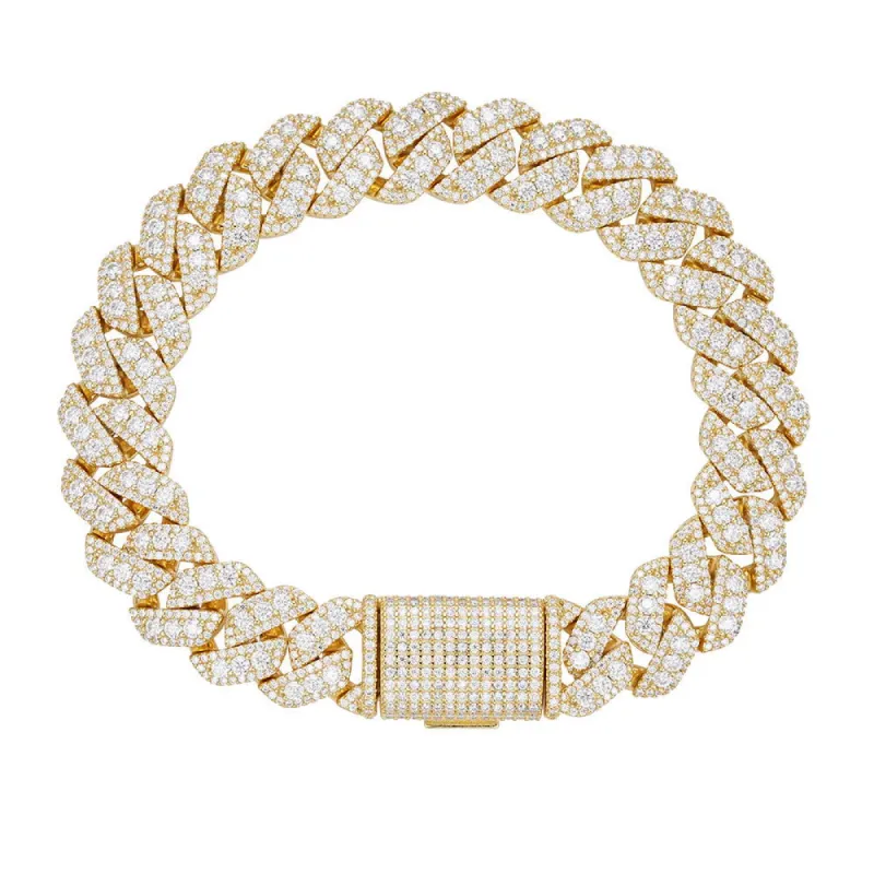 12mm Moissanite Cuban Bracelet Solitaire 925 14k Gold sold by Master Of Bling