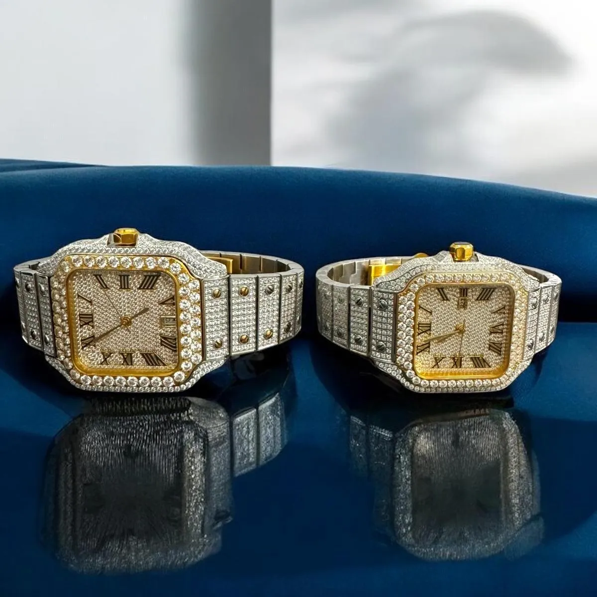 Moissanite His Her Watch Set 2 Tone Gold sold by Master Of Bling