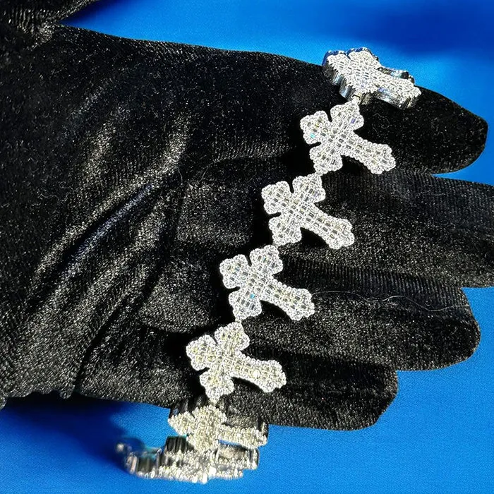 Moissanite Cross Link Bracelet Mens 925 Silver 14k sold by Master Of Bling product image thumbnail 3