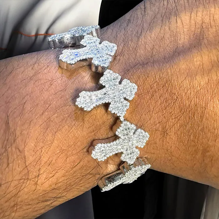 Moissanite Cross Link Bracelet Mens 925 Silver 14k sold by Master Of Bling product image thumbnail 2