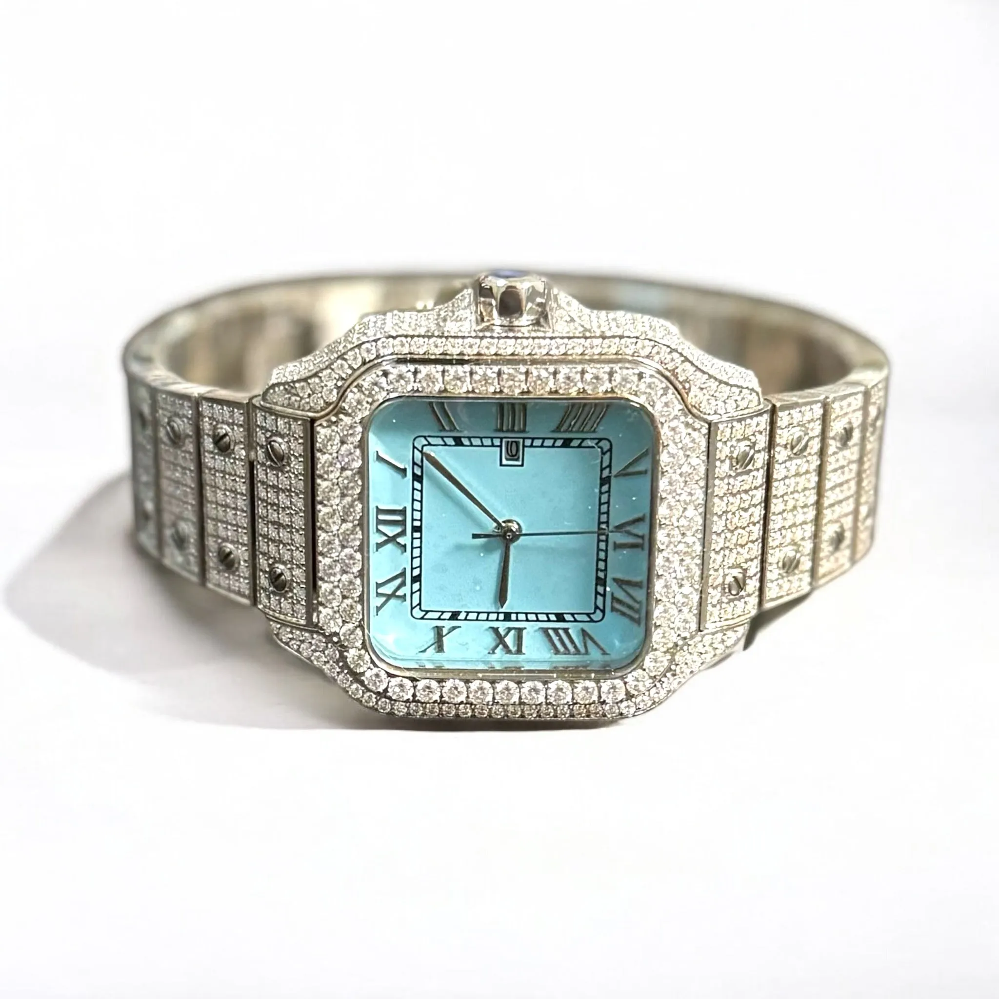 Moissanite Light Blue Dial Watch 37mm Automatic New sold by Master Of Bling