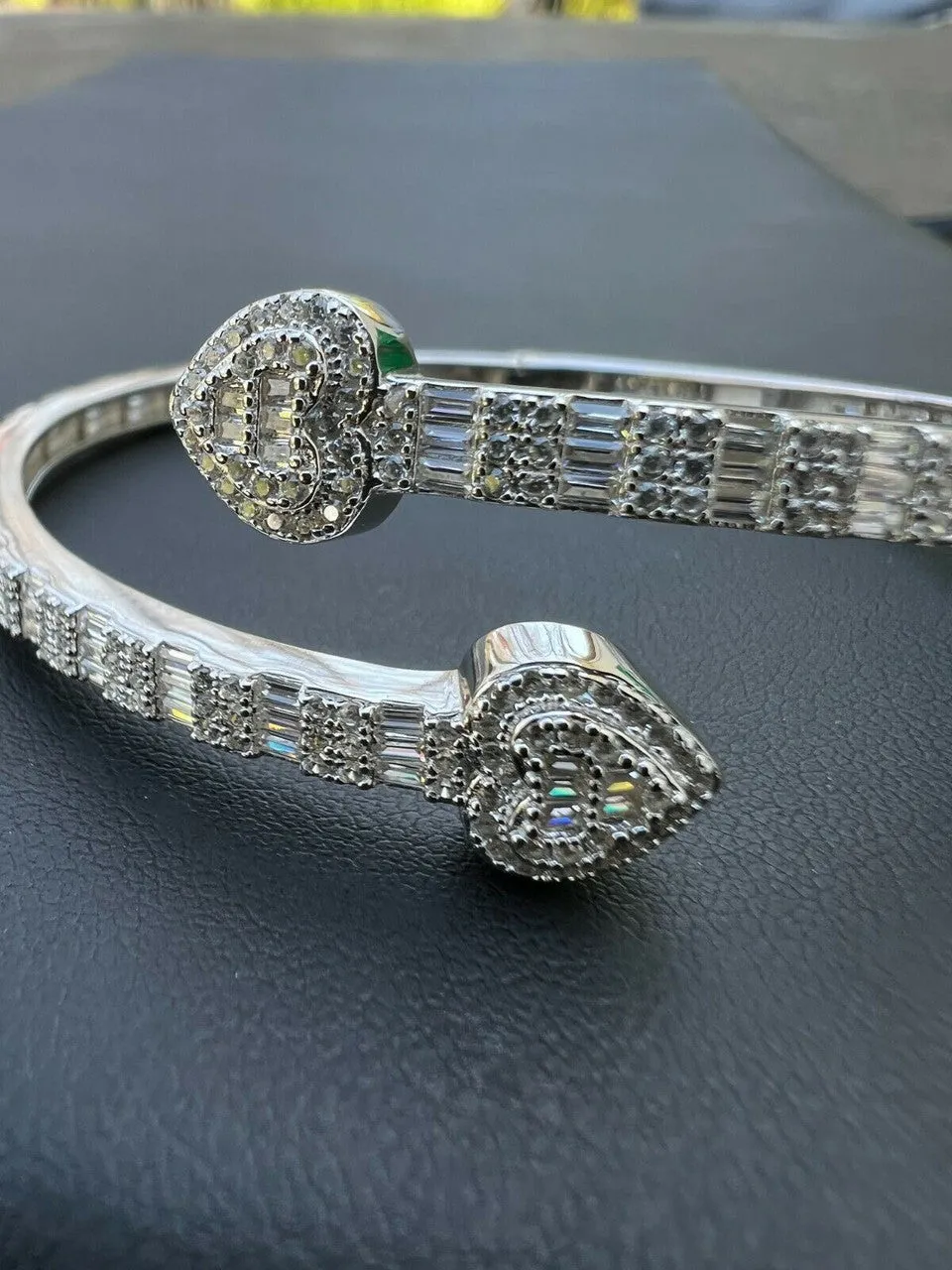 Moissanite Bangle Bracelet Heart Baguette 925 Silver sold by Master Of Bling product image thumbnail 4