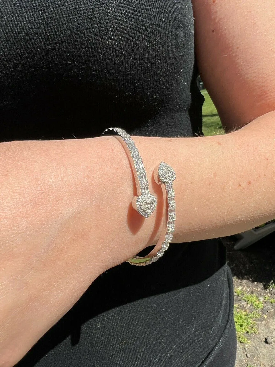 Moissanite Bangle Bracelet Heart Baguette 925 Silver sold by Master Of Bling product image thumbnail 3