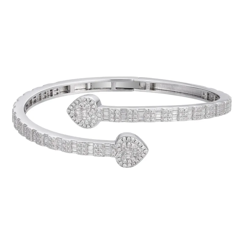 Moissanite Bangle Bracelet Heart Baguette 925 Silver sold by Master Of Bling